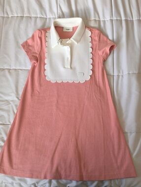 Fendi Pink Cotton Polo Dress with Scalloped White Bib